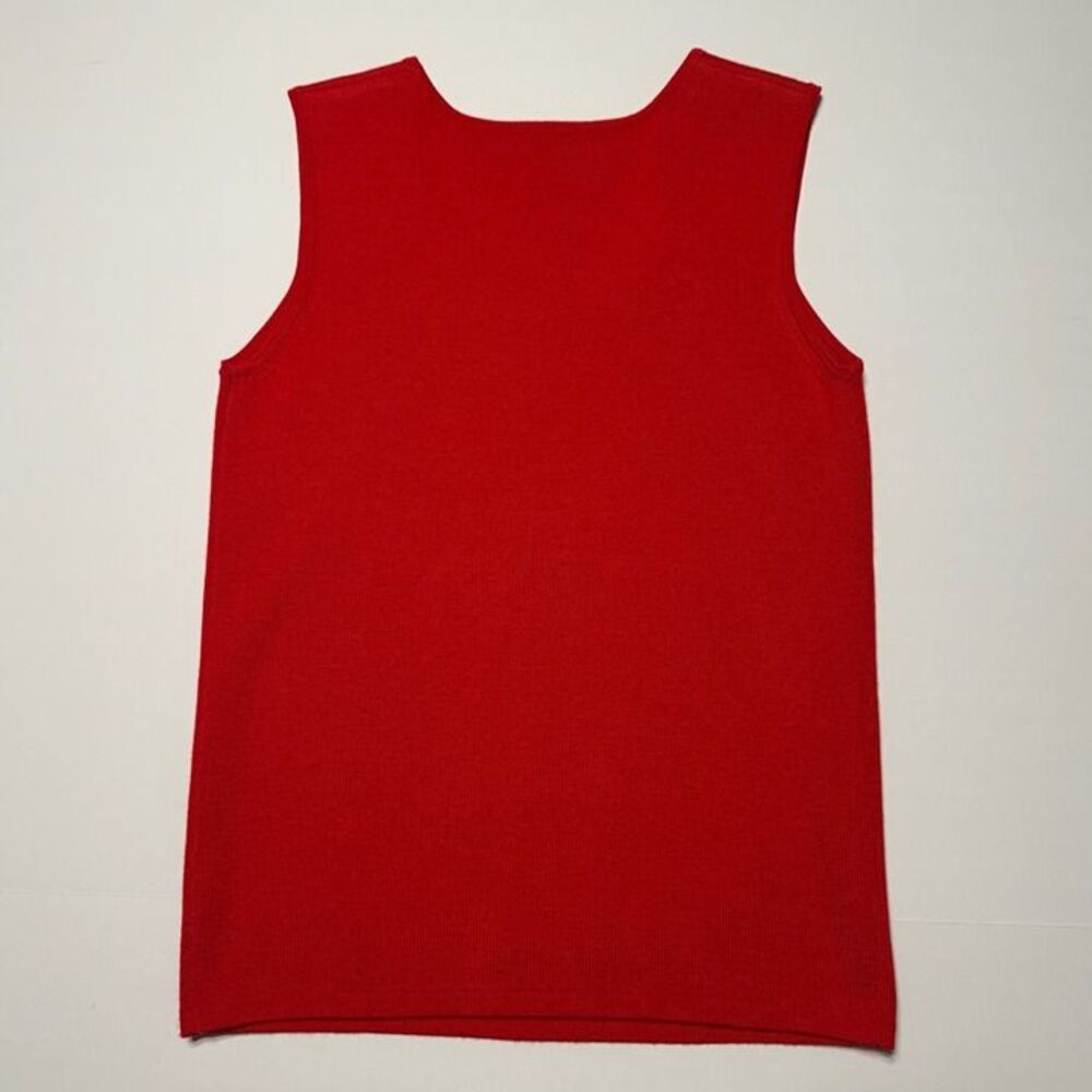 Women’s Red Knit Tank Top Sleeveless Sweater Shell Scoop Neck Pullover Vintage